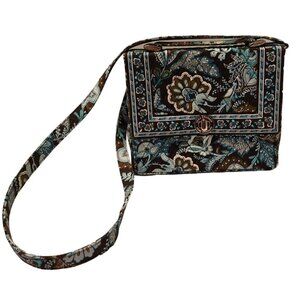 Vera Bradley Julia  Java Blue / Brown. 10” X 9”. EUC 20” Cross Body Strap Drop